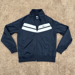 Rare Nike Striker Track Jacket Mens L Blue Full Zip Mock Neck Athletic Y2K